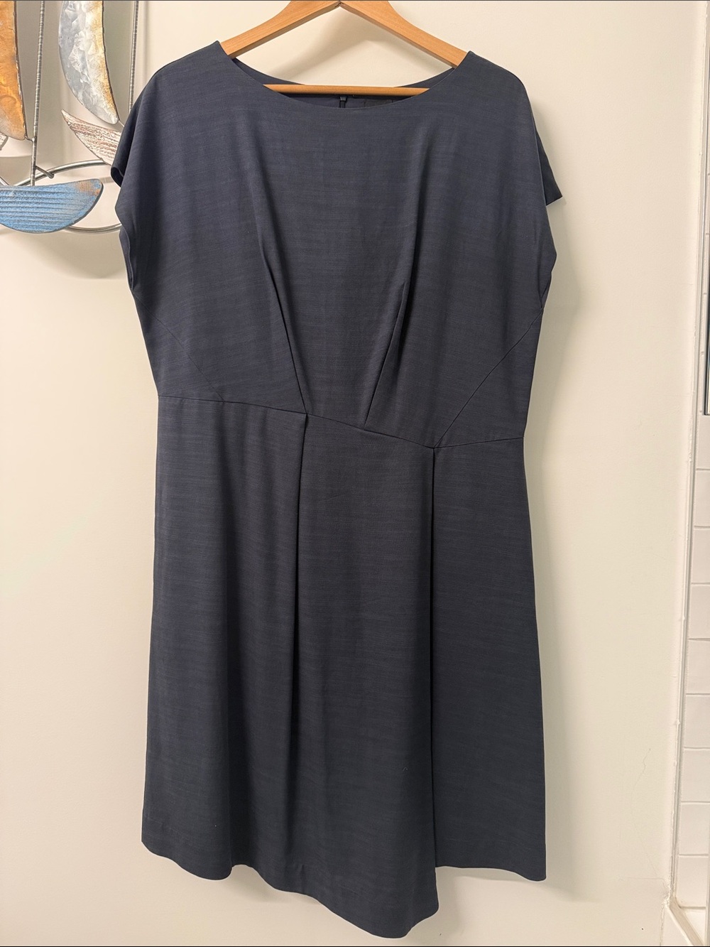 Nique Slate Blue Short-Sleeve Pleated A-Line Dress